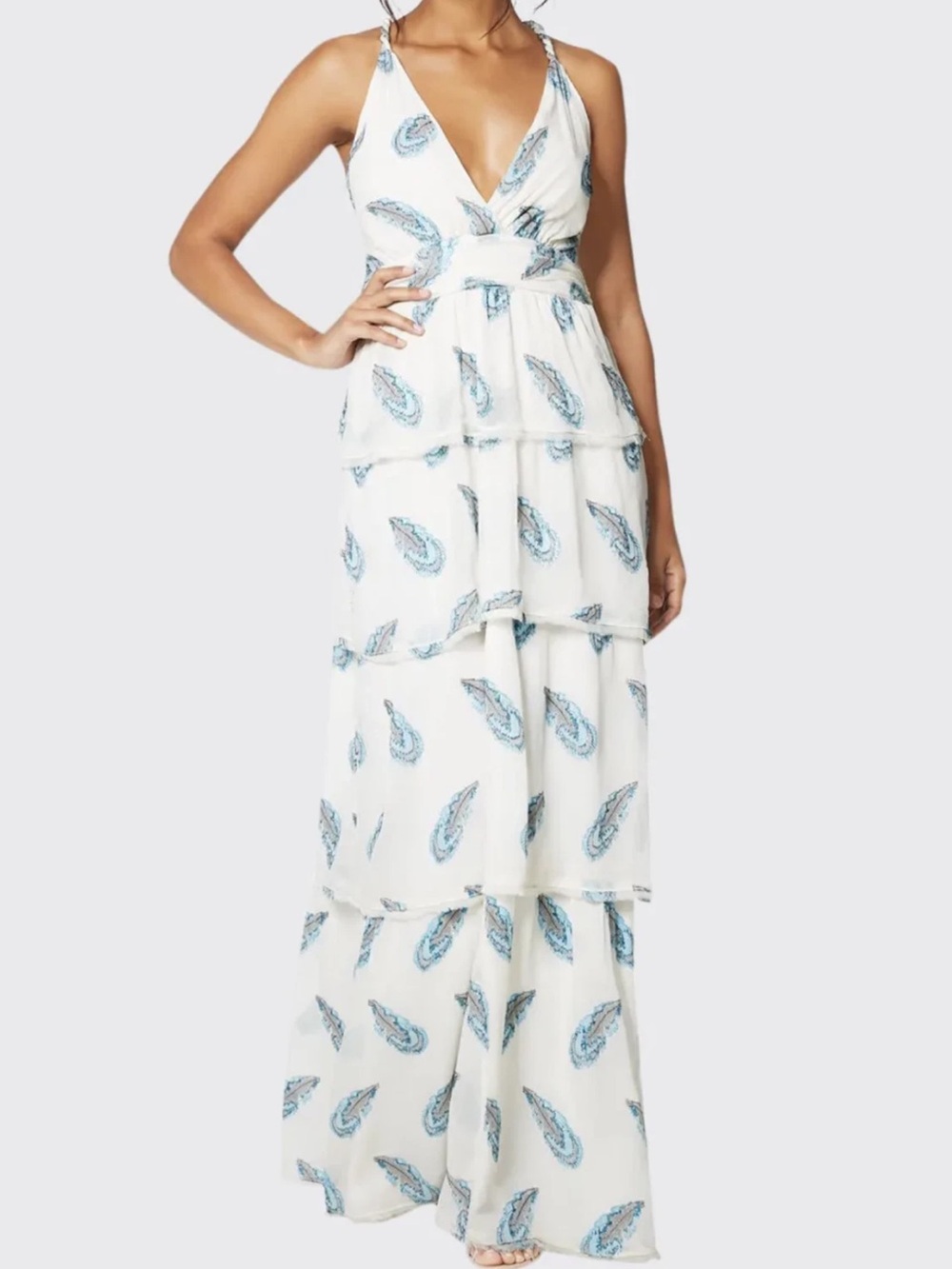 Ramy Brook Silk Blend Toleda Dress in White/Multi Blue Size Large